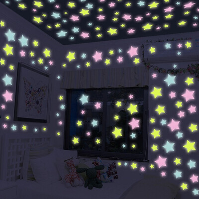 

100pcs Romantic Noctilucent Star Shape Sticker Festivel Fluorescent Stickers 3d Wall Decoration Stick Sweet Night Stars