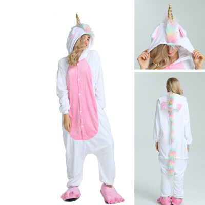 

2019 New Onesie Wholesale Animal Kigurumi Unicorn onesies Adult Unisex Women Hooded Sleepwear Adult Winter Flannel