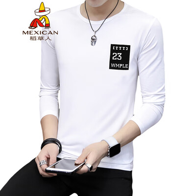 

Scarecrow MEXICAN long-sleeved T-shirt male Korean version of the self-cultivation 2019 spring new fashion round neck print wild comfortable trend bottoming shirt t-shirt shirt mens white