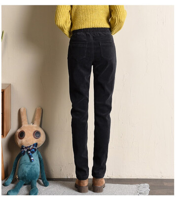 

Winter 2018 corduroy corduroy ladies trousers show slimness&corduroy warm weather large-size elastic high-waisted slacks