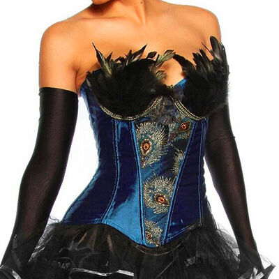 

SLIMBELLE Womens Lace Up Boned Brocade Overbust Corset Bustier Top Sexy Slimming Shaper Peacock