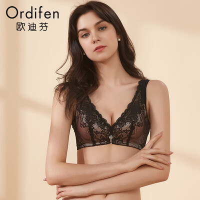 

Ou Difen underwear female 19 years new sexy lace no steel ring bra female large size vest models adjust the collection of milk collection ladies bra underwear XJ8507 black 3680B