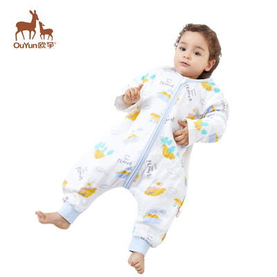 

OuYun baby sleeping bag children anti-kick baby gauze split leg sleeping bag spring&summer happy journey four layers of detachable sleeves 90cm