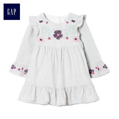 

GAP flagship store baby girl cotton embroidery striped trumpet sleeve dress baby skirt 375138 autumn smoke gray 3-6M