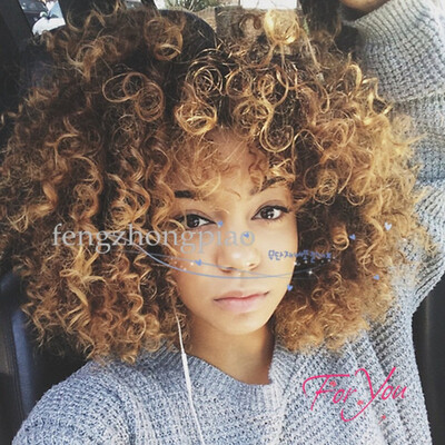 

Curly Wigs for Black Women Short Curly Wigs Afro Kinky Wig Blonde Mix Color Synthetic Hair Wig With Wig Cap