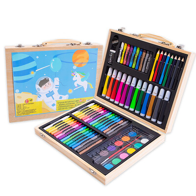 

Lecong childrens painting stationery 98 pieces wooden box painting set brush crayon watercolor pen art painting tools student school supplies painting pen gift box color pen