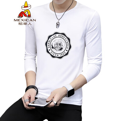 

Scarecrow MEXICAN long-sleeved T-shirt male Korean version 2019 new fashion type round neck print wild self-cultivation comfortable trend bottoming shirt t-shirt shirt mens white