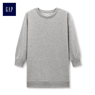 

GAP flagship store girls beaded decorative long-sleeved dress 385905 hemp gray S