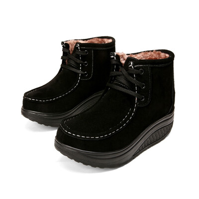 

Snow boots female 2018 leather short tube thick bottom sponge cake round head wild high help plus velvet short boots winter womens shoes cotton shoes