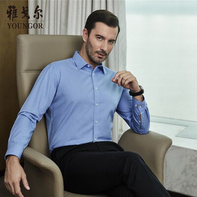 

Youngor shirt mens 2019 spring youth mens casual dress shirt YLDP16387IJA blue 39