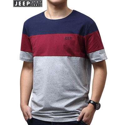

Jeep short-sleeved mens simple casual youth mens stitching round neck cotton T-shirt 2019 summer new 4027 Bao blue