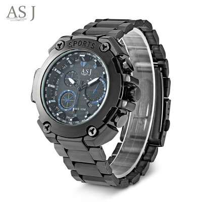 

ASJ 8155 Men Quartz Watch Calendar Stainless Steel Band Male Wristwatch