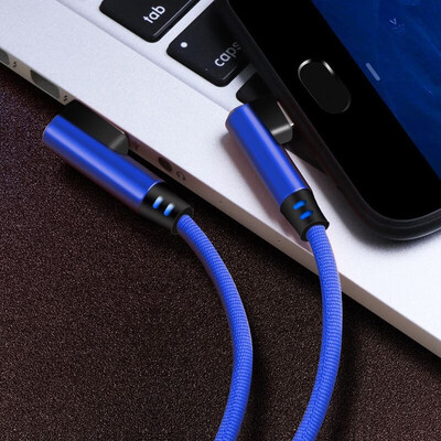 

90 Degree Data Cable L Shape Double Elbow Game Fast Charging Cable Fabric Nylon Braid Cable for iPhone Type C Android
