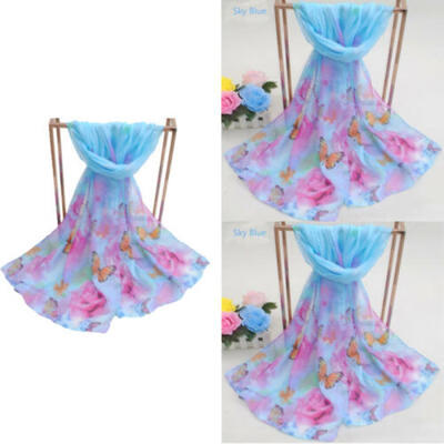 

Women Long Chiffon Silk Blend Pashmina Scarf Wrap Shawl Butterfly Rose Cozy Gift