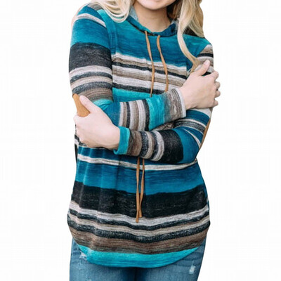 

Hooded womens sweatshirt color striped long-sleeved sports hoodie pullover top