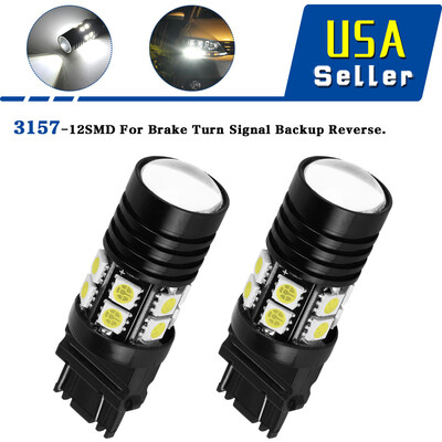 

2x 3157 3156 White 12SMD 7W Turn Signal Brake High Power LED Light Bulbs 6000K