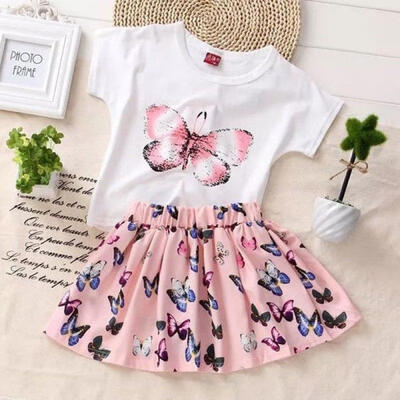 

Butterfly Baby Girls Dress Toddler Kids T-shirt Skirts Outfits Clothes Set