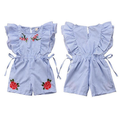 

Toddler Kids Baby Girls Flower Stripe Ruffle Romper Jumpsuit Outfits Clothes 0-5 Years