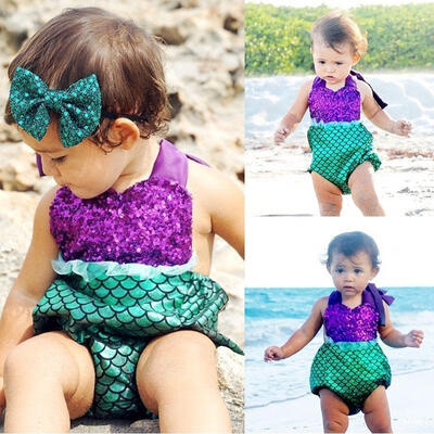 

Toddler Newborn Baby Girls Rompers Lace Jumpsuit Mermaid Outfits Sunsuit Costume