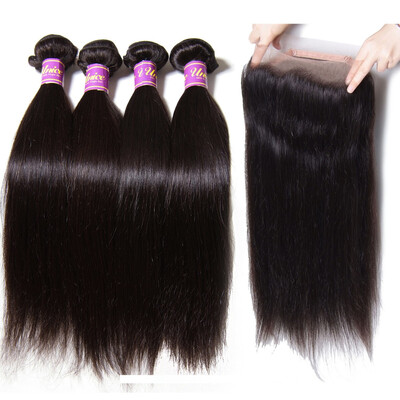 

UNice 8A Brazilian Straight Hair Bundles with 360 Lace Frontal Closure