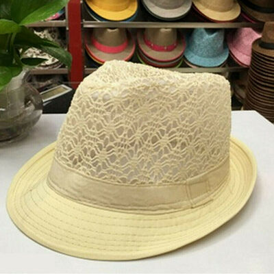 

Summer Beach Sun Hat Jazz Panama Gangster Cap Men Women Unisex Trilby Fedora
