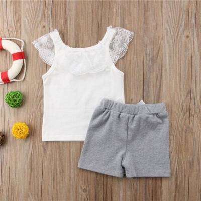 

Newborn Toddler Infant Baby Kids Girls Lace Tops Short Pants Sleeveless Outfits