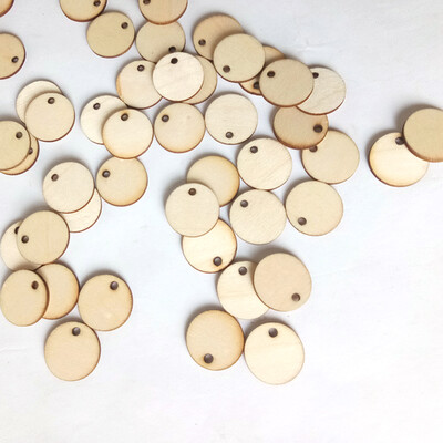 

50pcs set Unfinished Wooden Cutout Round shape Hanging Slices with a Hole DIY Wood Crafts Props for Home Decoration