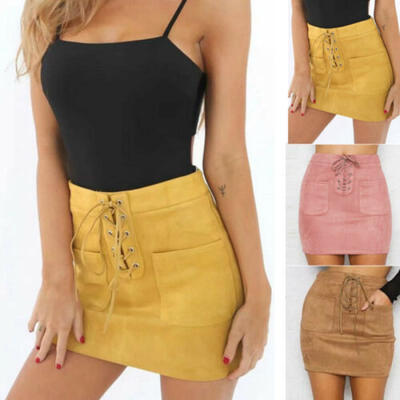 

Summer Holiday Women Lace Up High Waist Casual Skirts Ladies Short Mini Dress