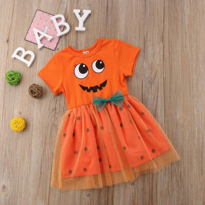 

Toddler Kids Girl Halloween Pumpkin Printed Dress Outfits Party Dresses Clothes