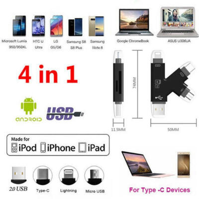 

4 IN 1 Type C Memory Card ReaderUSB 30OTG Micro SD Adapter For iPhone iPad EC