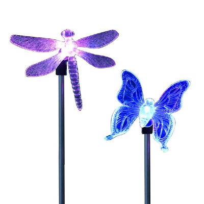 

2 Pack LED Solar Garden Stake Light Multi Color-Changing Butterfly Dragonfly Garden Decor Figurines Lights Outdoor Landscape Ligh