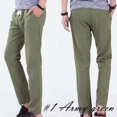

Men Cotton Linen Loose Pants Beach Drawstring Yoga Elastic Casual Trousers