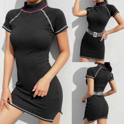 

Fashion Women Summer Boho Dresses High Neck Fit Gown Mini Short Dress Party