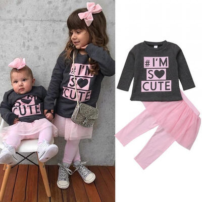 

1-6Year Kids Baby Girl Fleece Top Sweatshirt SweaterTutu Skirt Leggings Pants Outfit