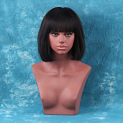 

Short Bob Black Color Straight Human Hair Capless Wigs for Women