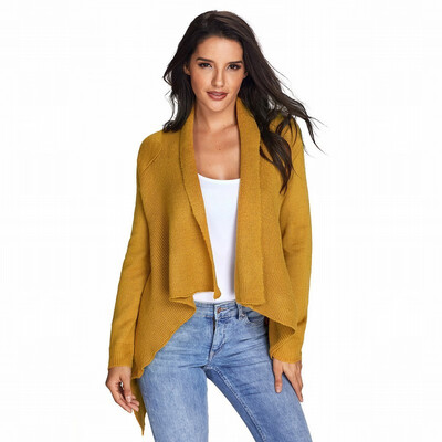 

Cardigan long sleeve shawl type long casual knit sweater coat womens