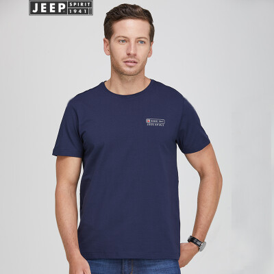 

Jeep short-sleeved mens solid color simple youth mens cotton comfortable round neck T-shirt 2019 summer new TS0082 blue M