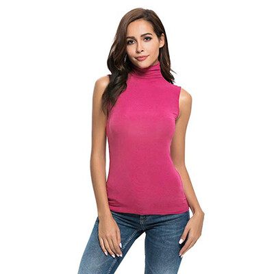 

Nomeni Womens Sleeveless Solid Slim Fit Turtleneck Tee Shirt Top Blouse