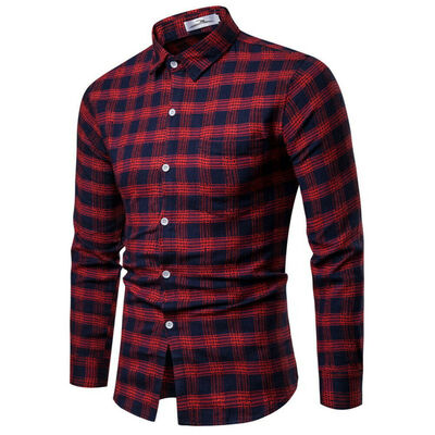 

Mens Long Sleeve Casual Check Print Cotton Flannel Plaid Shirt Tops T-shirt