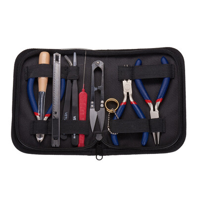 

PH PANDAHALL Set of 10 Pieces Jewelry Making Beading Tool Kit With Black Zippered Case Accessories