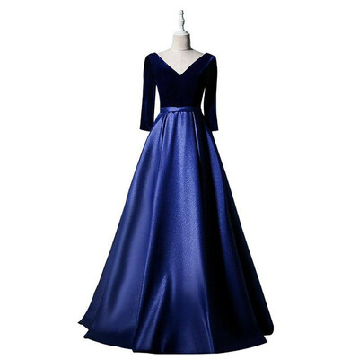 

Evening Dresses 2018 New The Banquet Sexy V-neck Half Cap Sleeve Noble Contrast Color Party Prom Formal Dress
