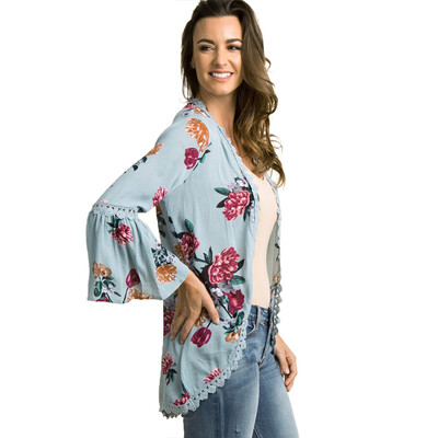 

New Women Casual Kimono Cardigan Floral Print Open Front Boho Loose Outerwear Beach Bikini Cover Up