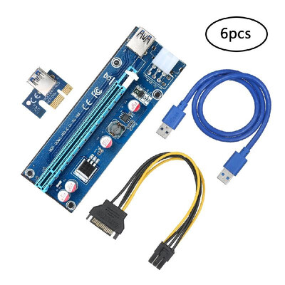 

6-Pack Multi-interface PCI-E 6pin Powered Riser Adapter Card 1x to 16x Rise Board with 236in USB30 Extension Cable