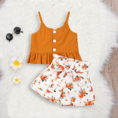 

US Seller 2pcs Kids Toddler Baby Girl Clothes T-shirt TopsShort Pants Outfits