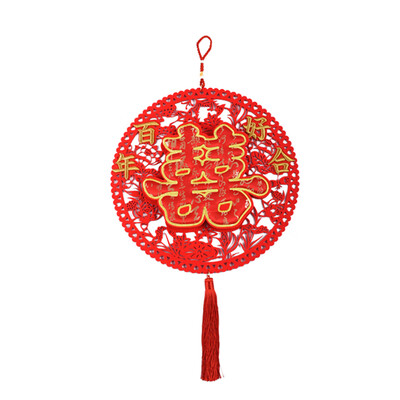 

New&new fine art luxury embroidered wedding double happiness pendant Chinese style wedding supplies double-layer high-grade non-woven Chinese wedding hi word stickers wedding room wedding car decoration layout for a hundred years