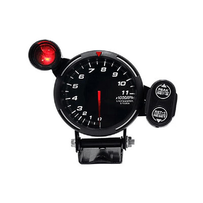 

35" Tachometer Gauge Kit WHITE LED 11000 RPM Meter with Adjustable Shift LightStepping Motor Black