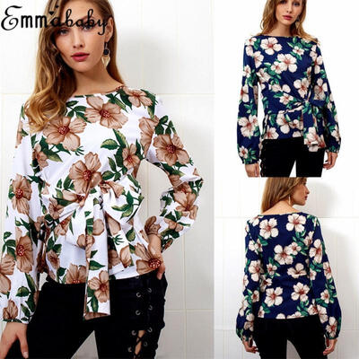 

NEW Women Summer Loose Casual Ladies Long Sleeve Floral T Shirt Tops Blouse