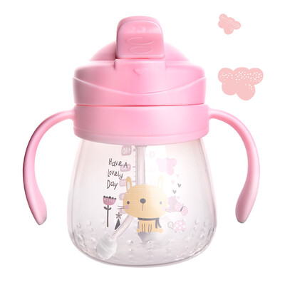 

Little Bear Snow Bear baby PP straw cup children learn to drink cup baby leak-proof drinking cup with handle pink 200ML 09738