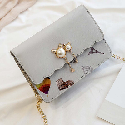 

Tailored Womens Chain Shoulder bag Pearl Small Square Bag Casual Wild