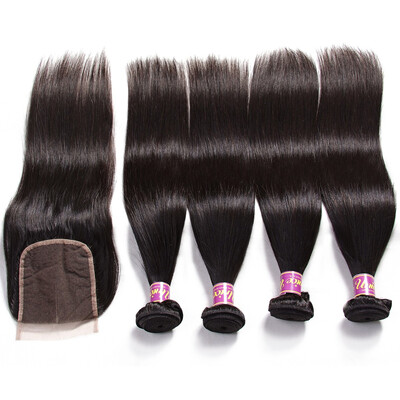 

UNice 8A Brazilian Straight Hair Bundles with Closure 100 Virgin Human Hair